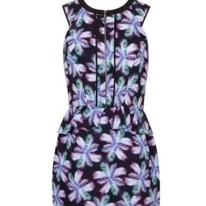 Sandro Purple Floral Peplum Printed Dress with Zip Closure